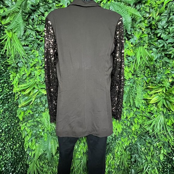 Diane Gilman Women Jacket Medium Brown Sequin Sleeve Blazer Relaxed Fit DG2 - Picture 8 of 11